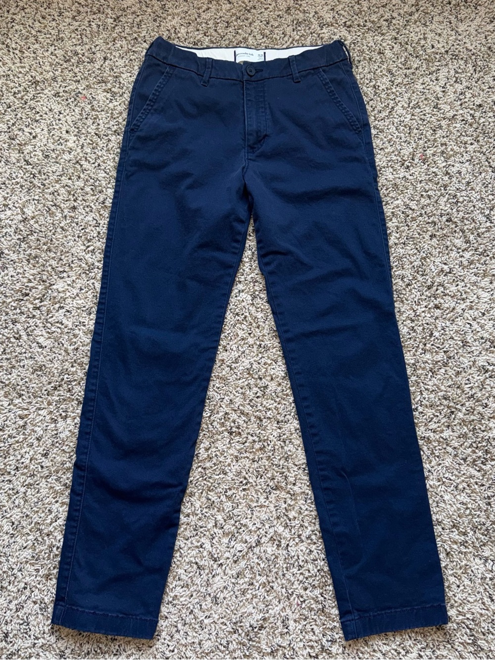 Abercrombie Kids Navy Blue Straight Chino Pants Adjustable Waist Size 15/16 Long